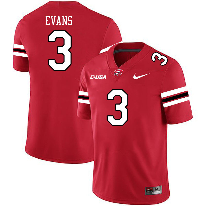 Western Kentucky Hilltoppers #3 JaQues Evans College Football Jerseys Stitched Sale-Red